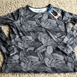 NWT Hang Ten Black & Gray Leaf Print Long Sleeve UV Protective Top